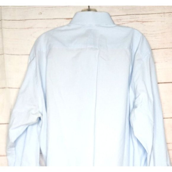 Charles Tyrwhitt London Blue Checkered French Cuff 17 1/2x36 Embroidered Shirt - Picture 8 of 12